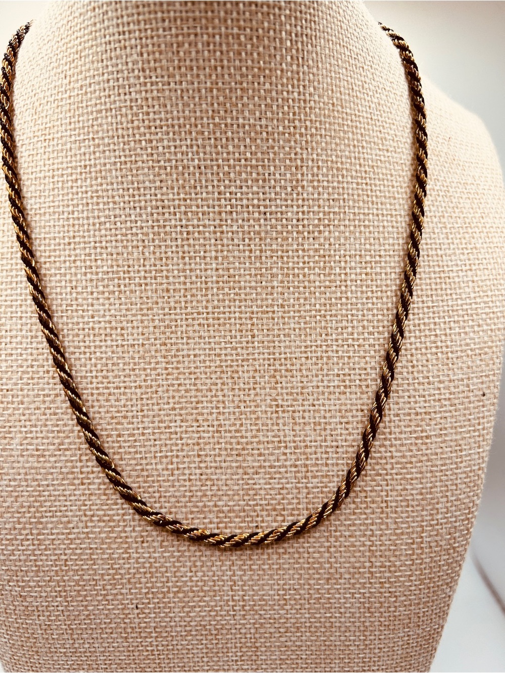 Vintage Trifari Elegant Two-Tone Rope Chain Necklace - Black and Gold 16” Chain